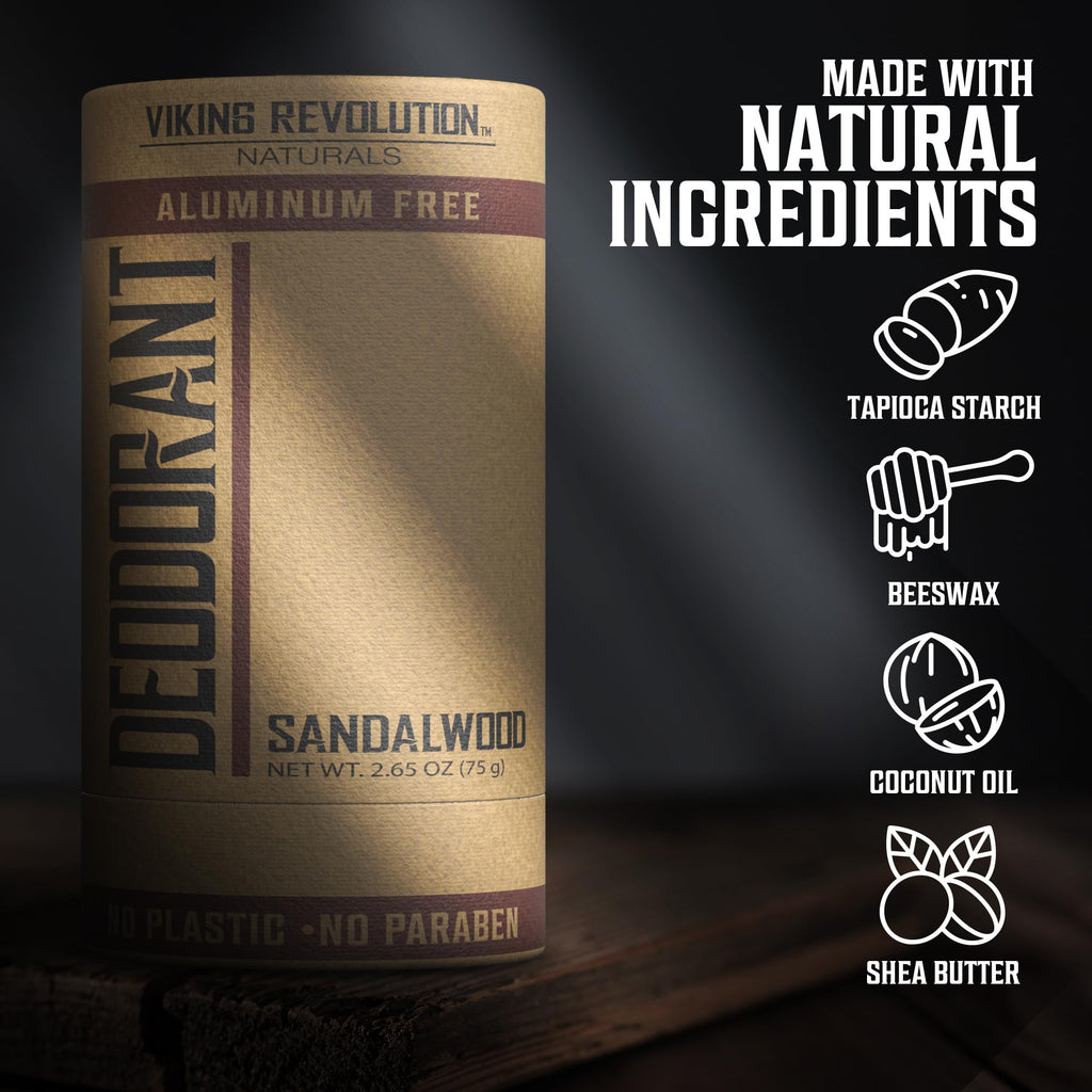 Viking Revolution Sandalwood Deodorant for Men – Aluminum Free, Shea Butter & Tapioca Starch (2.65oz)