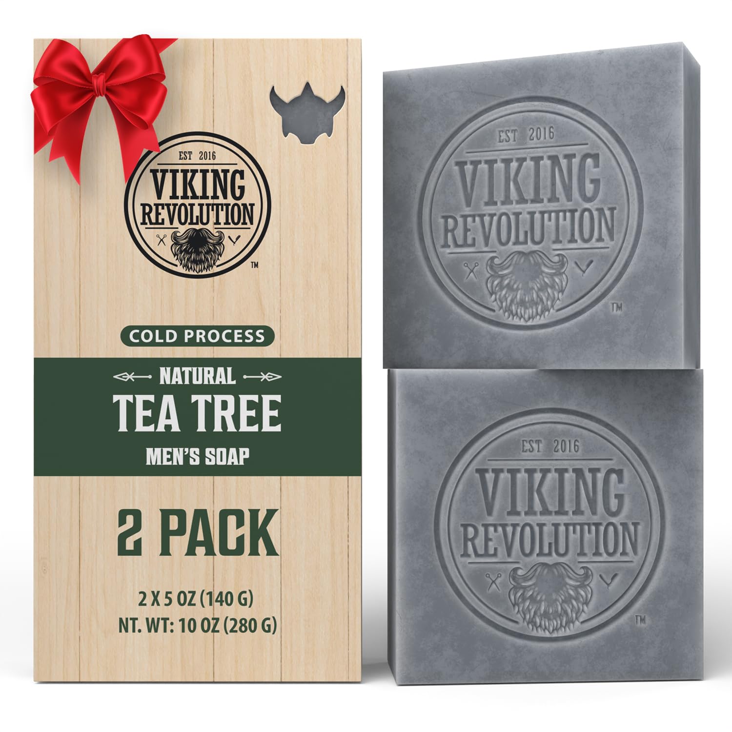 Viking Revolution Tea Tree Soap for Men — Natural Bar with Coconut, Shea & Almond Oils (2-Pack)
