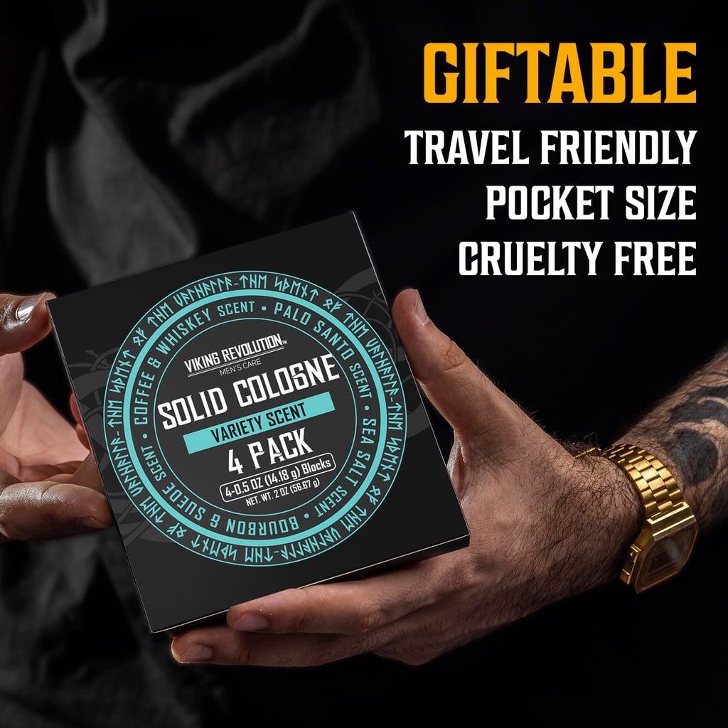Viking Revolution 4 Pack Solid Cologne for Men – Travel Size Gift Set (0.5 oz each)