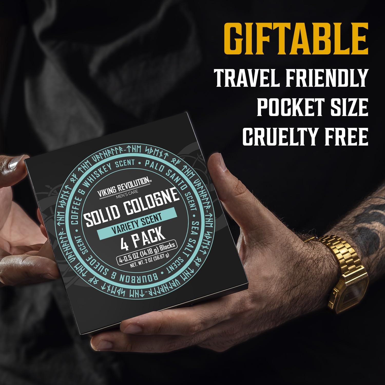 Viking Revolution 4 Pack Solid Cologne for Men – Travel Size Gift Set (0.5 oz each)