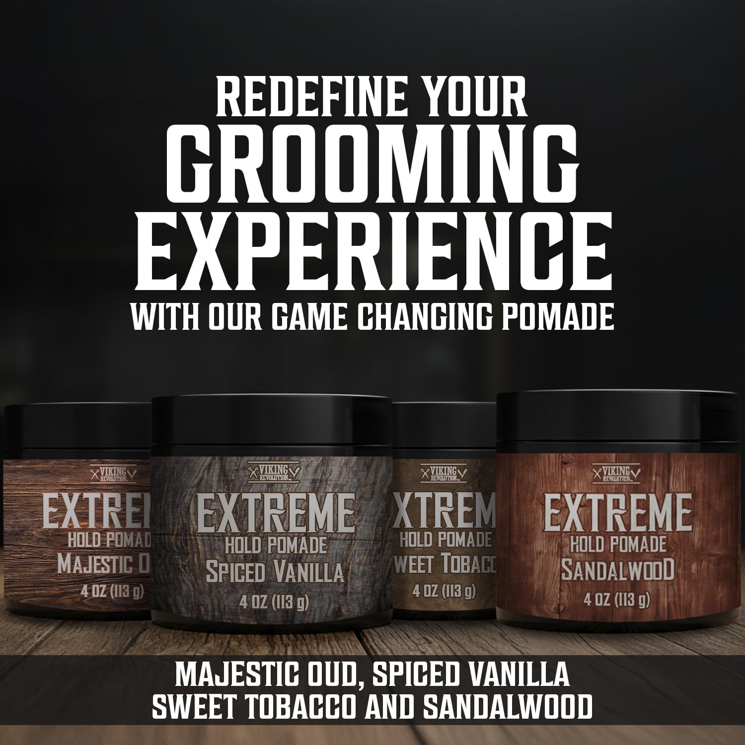 Viking Revolution Sandalwood Hair Pomade – Extreme Hold, Water-Based, High Shine (4oz)