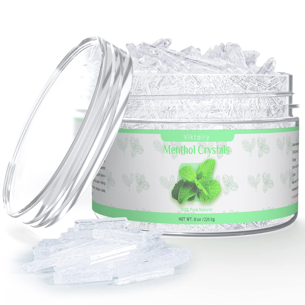 Viktairy Menthol Crystals Bulk 8 oz – 100% Pure Organic Mint for Diffusers, Soaps & Creams