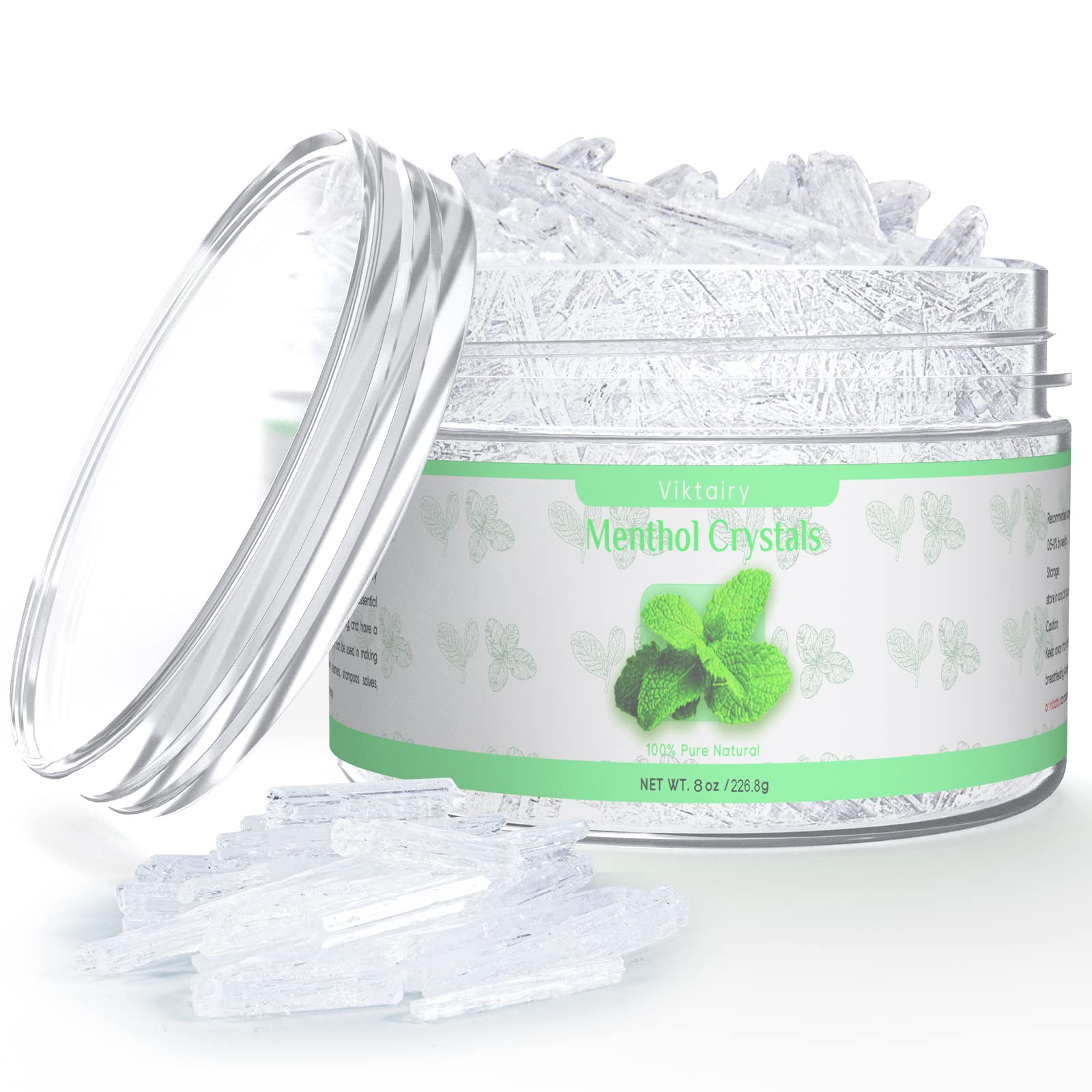 Viktairy Menthol Crystals Bulk 8 oz – 100% Pure Organic Mint for Diffusers, Soaps & Creams