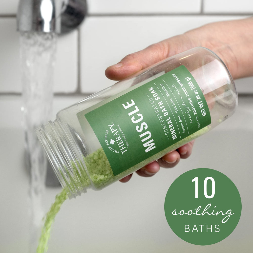 Village Naturals Therapy Muscle Concentrated Mineral Bath Soak – Eucalyptus Mint, 20 oz, Pack of 4