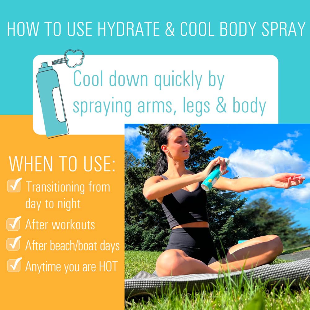 Village Naturals Therapy Wellness Hydrate & Cool Body Spray - Vitamin C, Menthol & Hyaluronic Acid - Full Body Cooling Mist (Pack of 3 Cans, 4 oz Each)