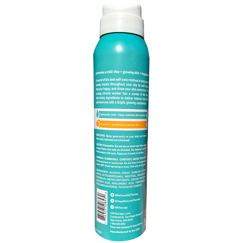 Village Naturals Therapy Wellness Hydrate & Cool Body Spray - Vitamin C, Menthol & Hyaluronic Acid - Full Body Cooling Mist (Pack of 3 Cans, 4 oz Each)