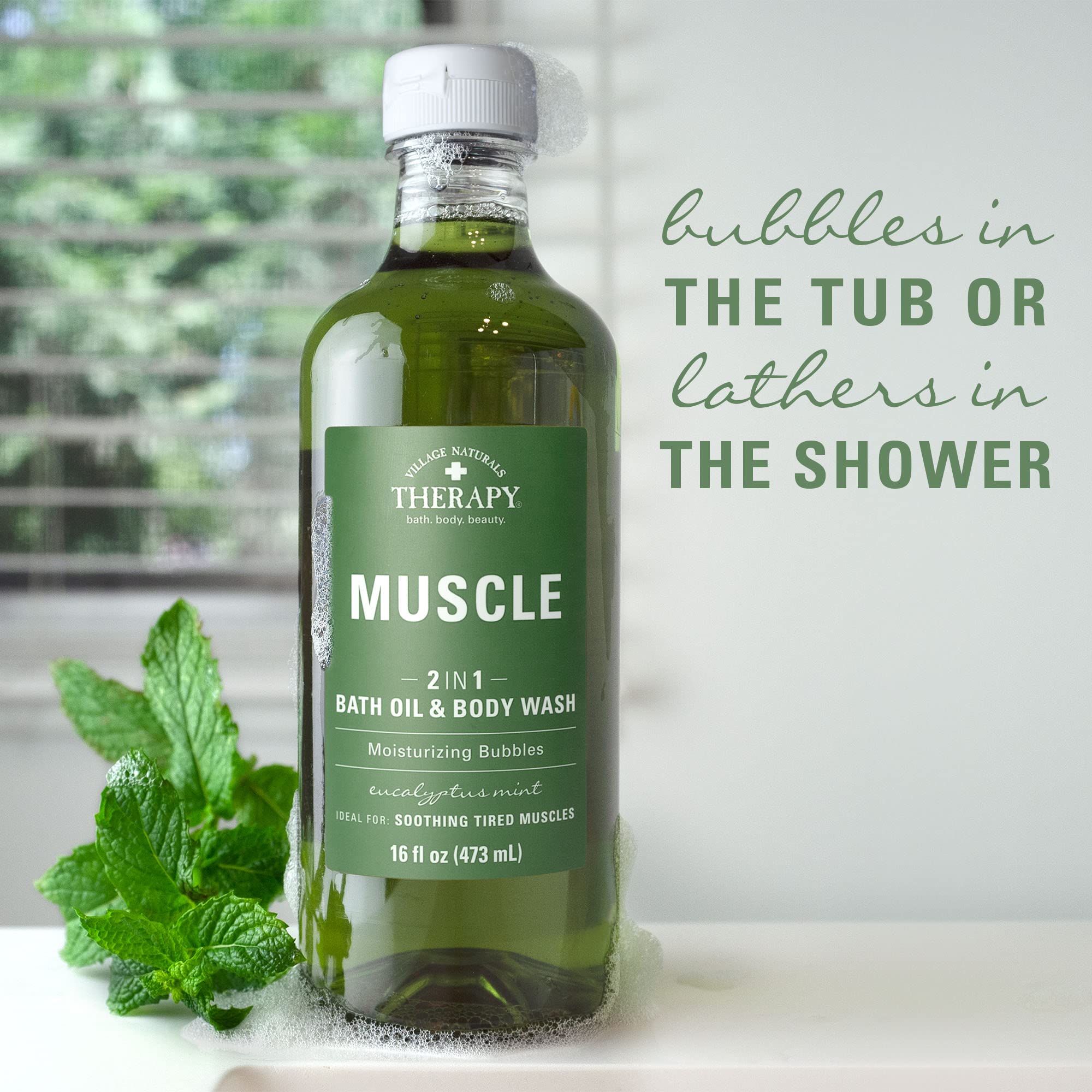 Village Naturals Therapy Muscle Foaming Bath Oil & Body Wash 2 Pack – 16 oz Each