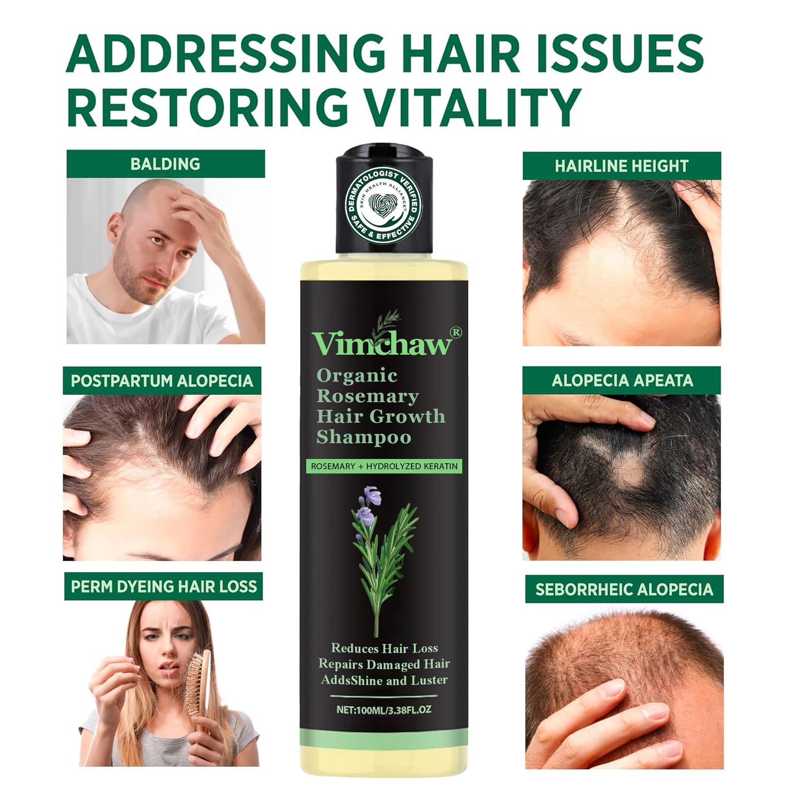 Vimchaw Rosemary Hair Growth Shampoo | Organic Thickening for Thinning Hair (3.4 fl oz)