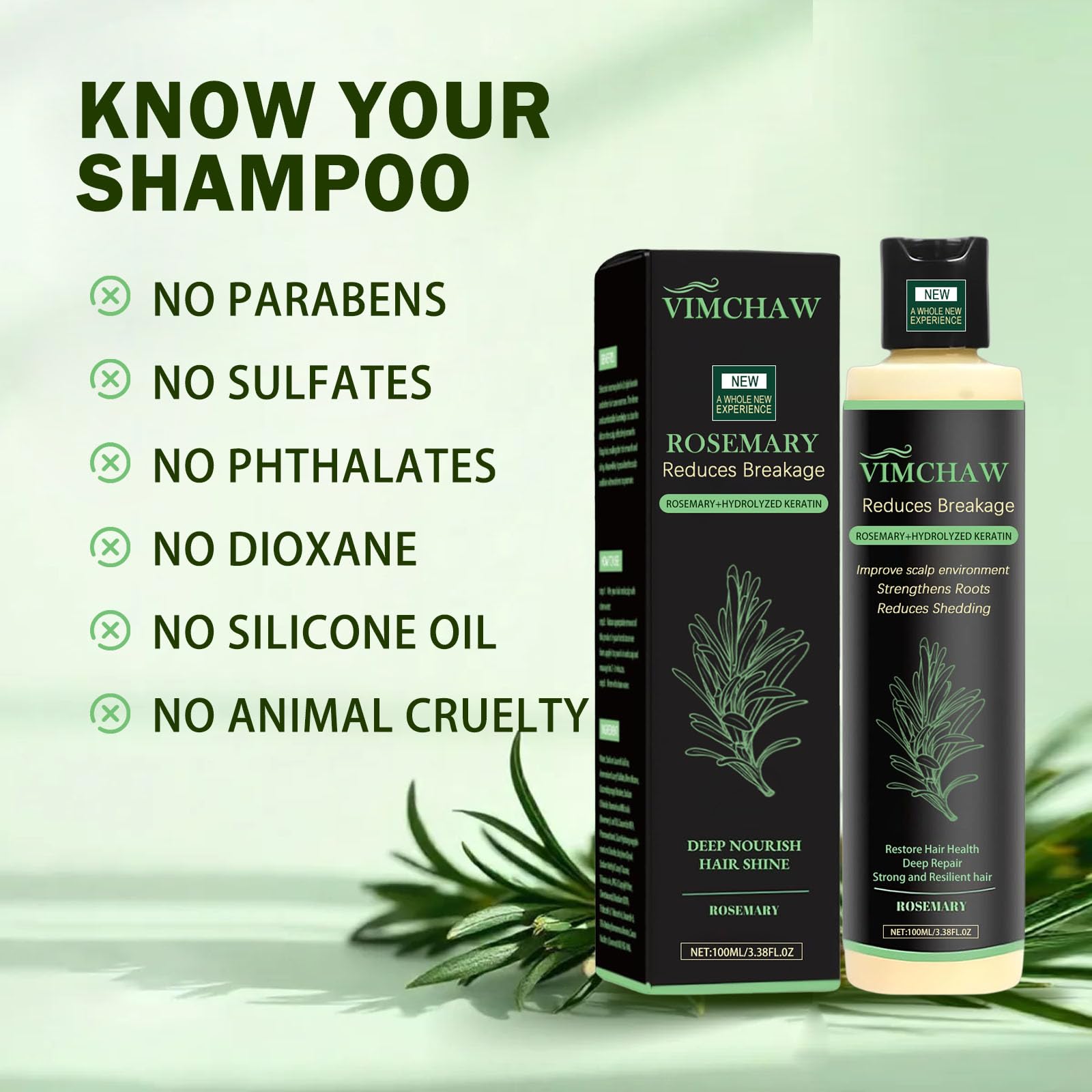 Vimchaw Organic Rosemary Hair Growth Shampoo for Thinning Hair | Strengthening with Hydrolyzed Keratin