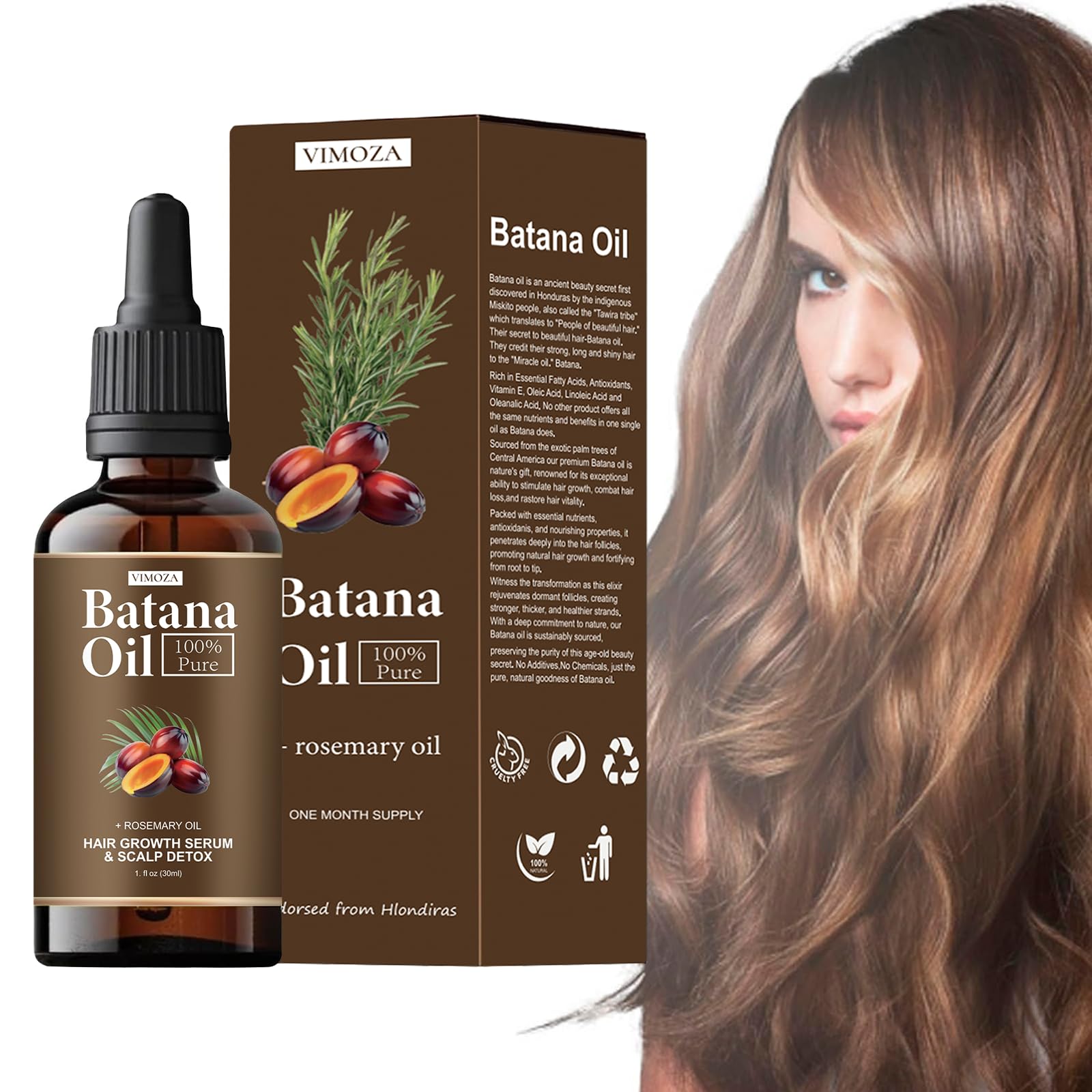 VIMOZA Batana Oil for Hair with Rosemary – 100% Organic Batana Oil (1 Bottle)