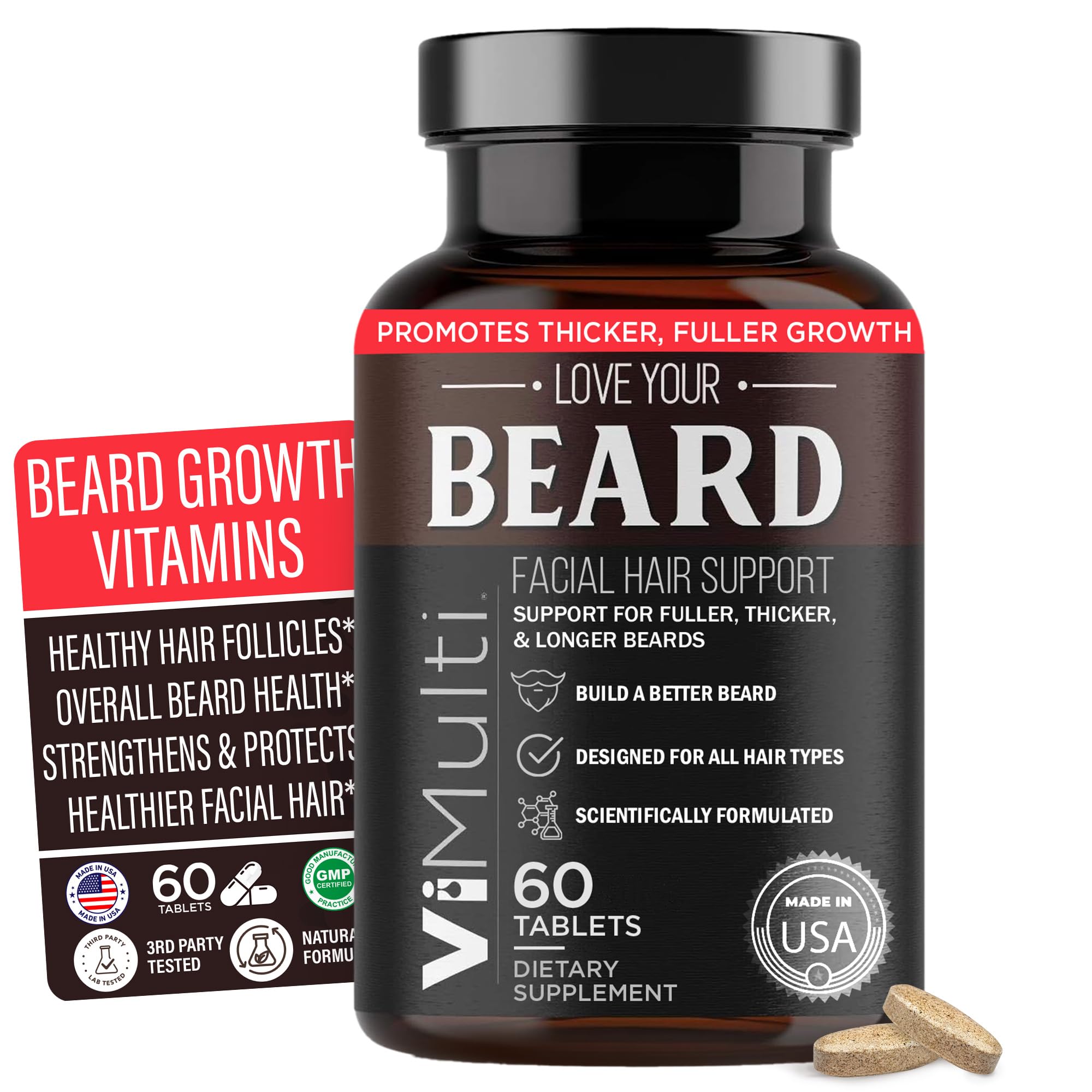 vimulti Love Your Beard Growth Vitamins – Thicker, Fuller, Healthier Facial Hair for Men