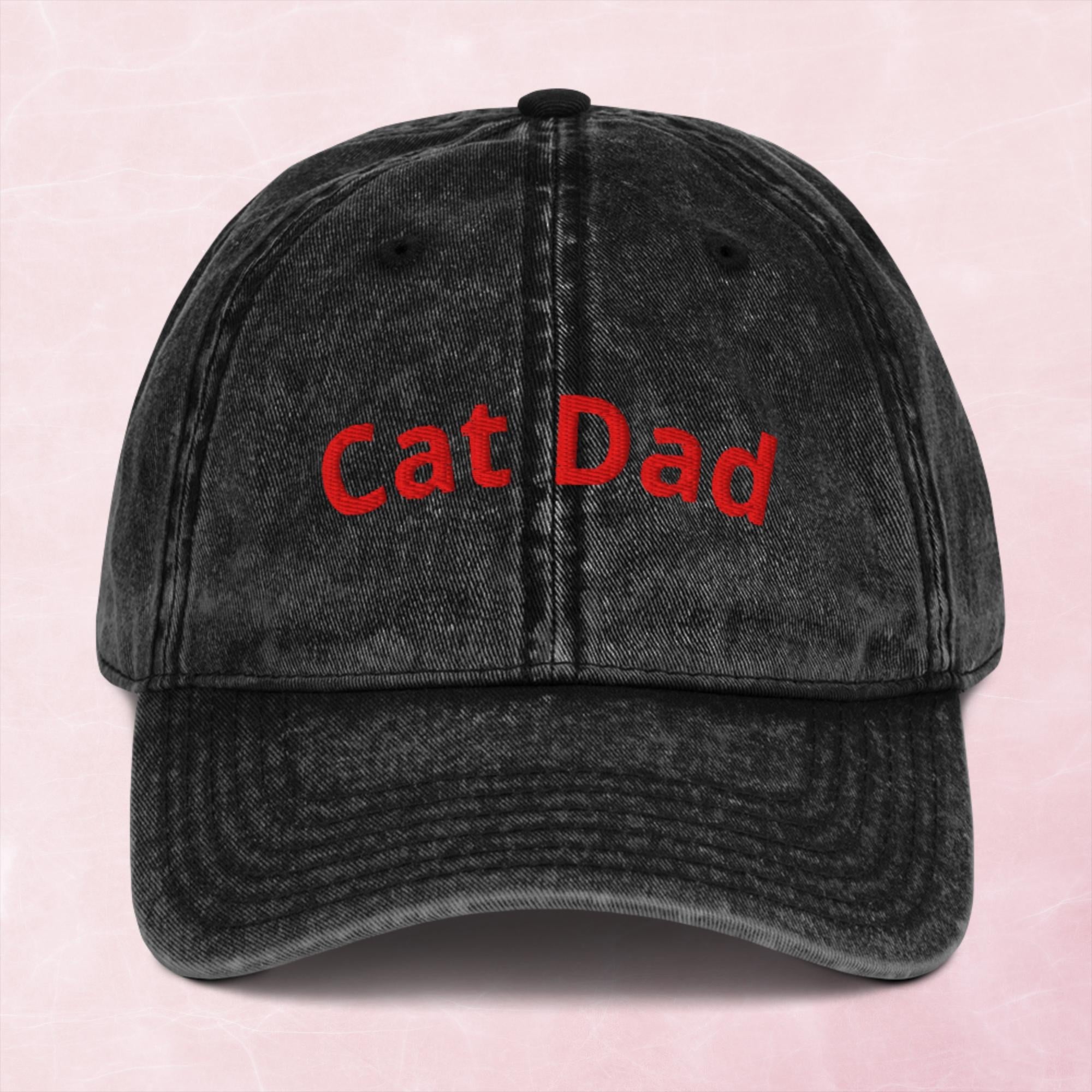 Cool quirky cat dad embroidered word Vintage effect Cotton Twill Cap