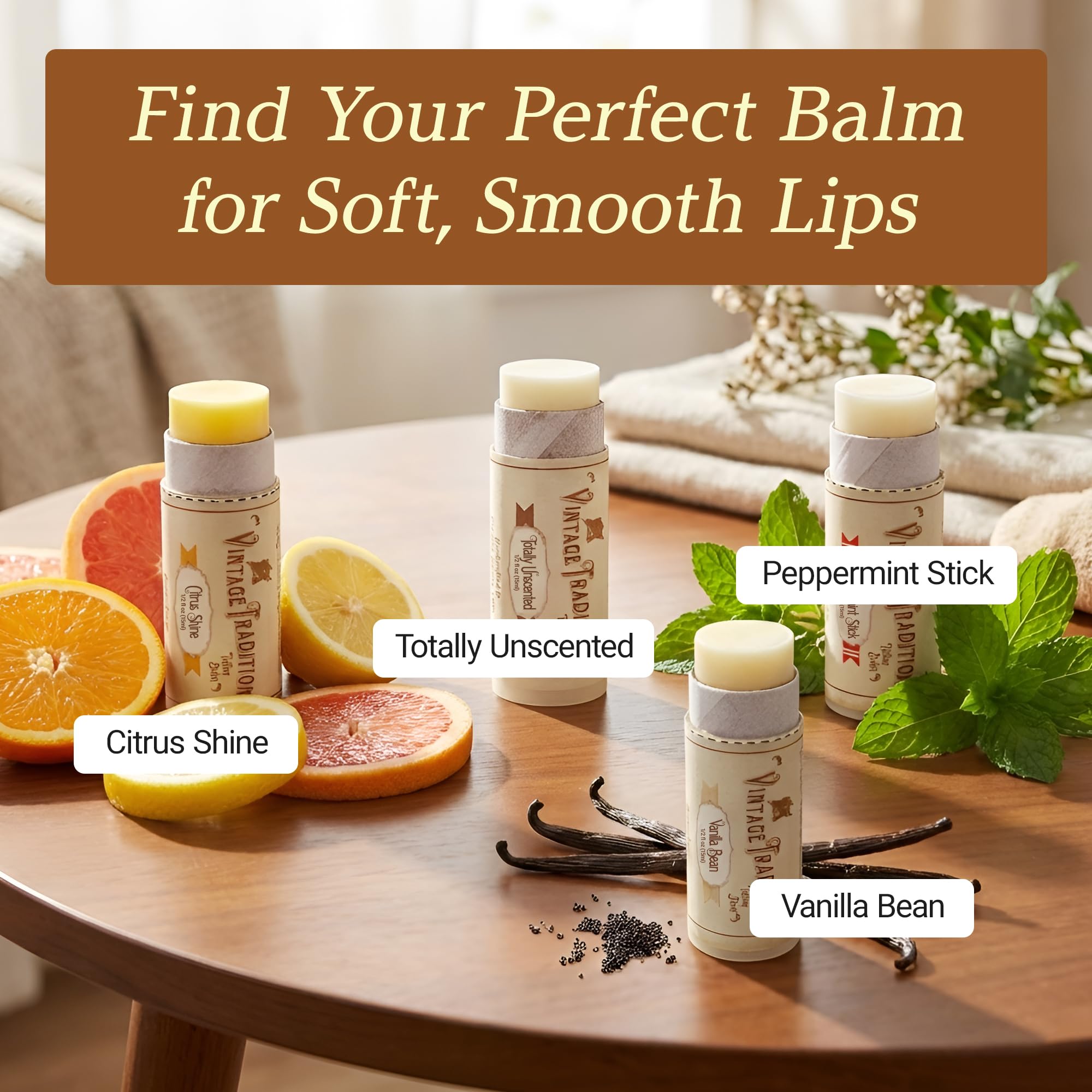 Vintage Tradition Unscented Beef Tallow Lip Balm — Hydrating Tube (0.5 oz)