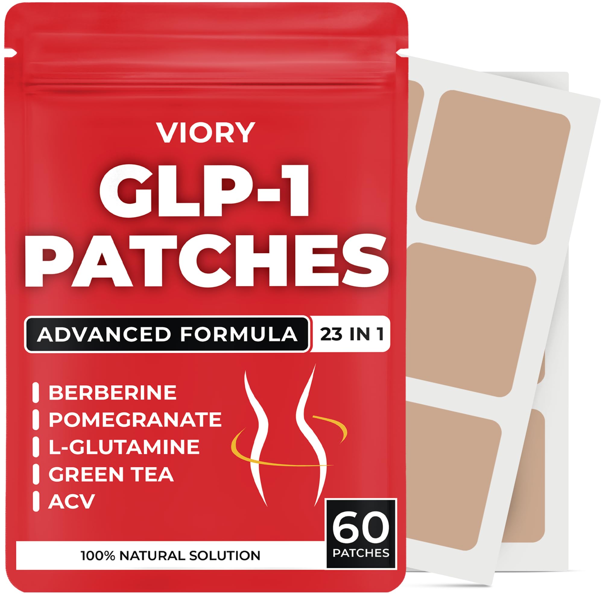 VIORY GLP-1 Patches for Women & Men | Berberine, L-Glutamine, Garcinia Cambogia, Resveratrol – 60 Days Supply