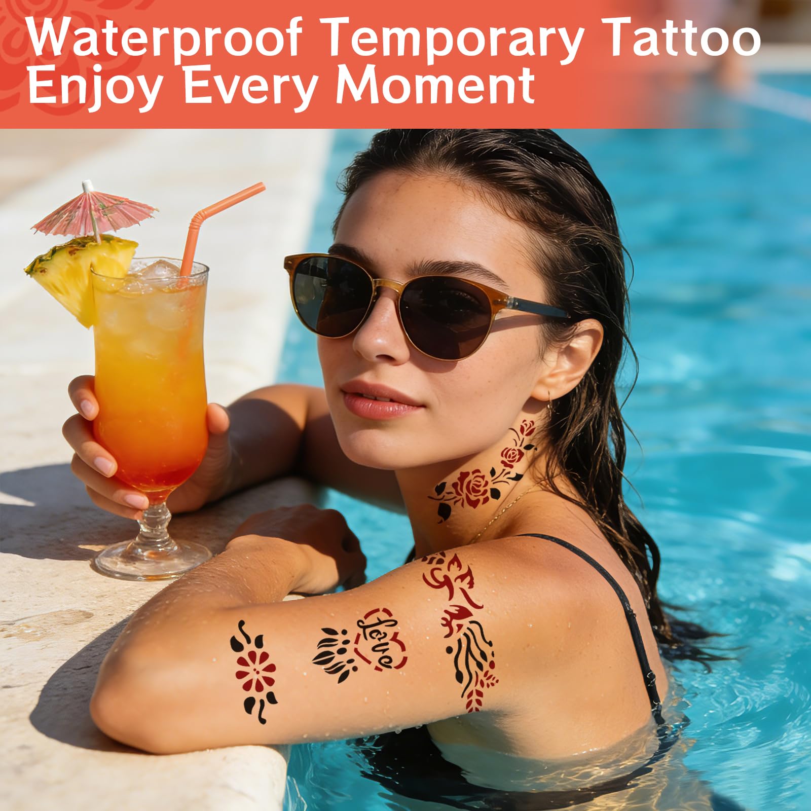 VIOXIA 12 Sheet Henna Tattoo Kit – 136 Patterns, 6 Cones in 3 Colors for Face & Body