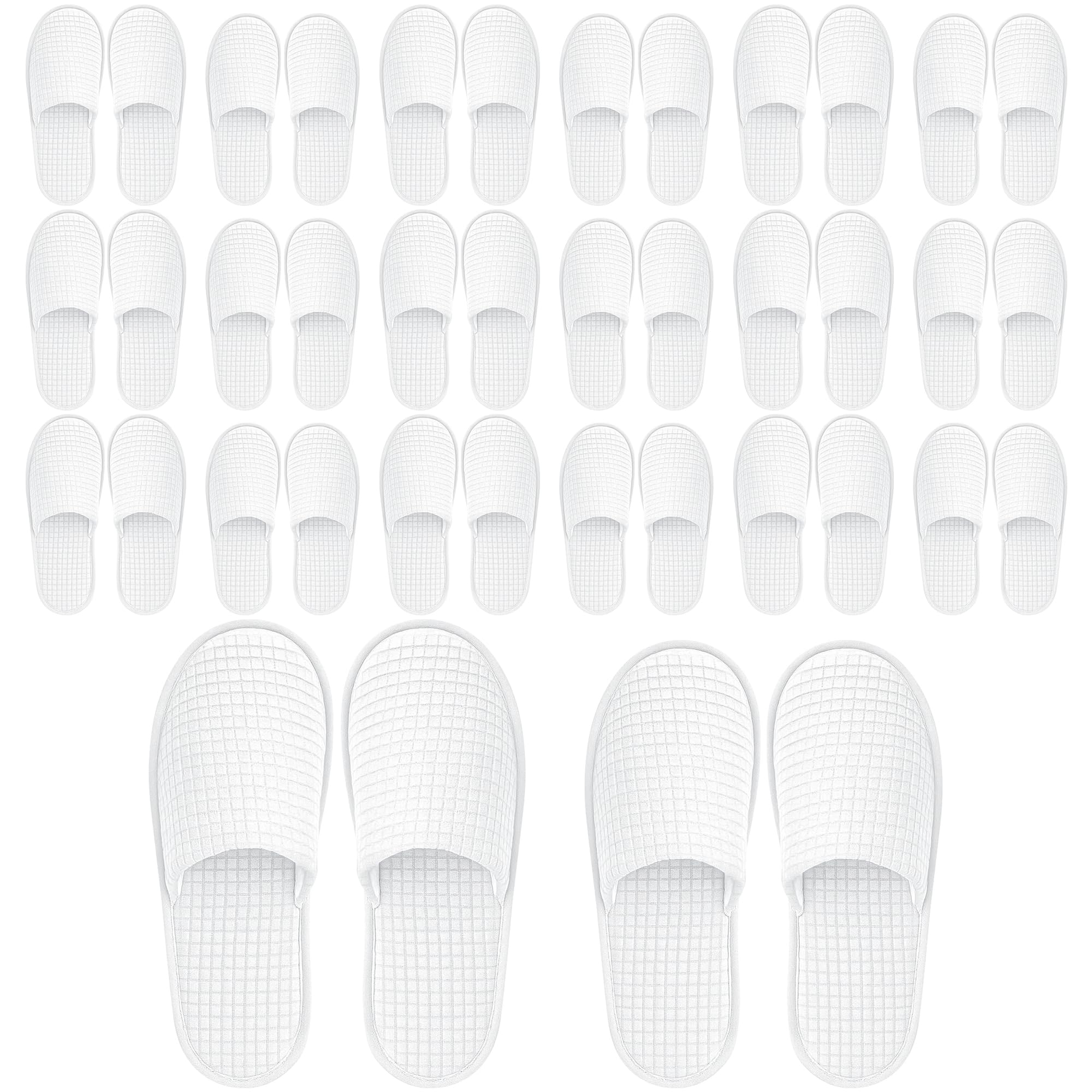 Vipay 20 Pairs White Disposable Slippers | Non-Slip, 2-Size Spa Slippers for Hotels and Travel