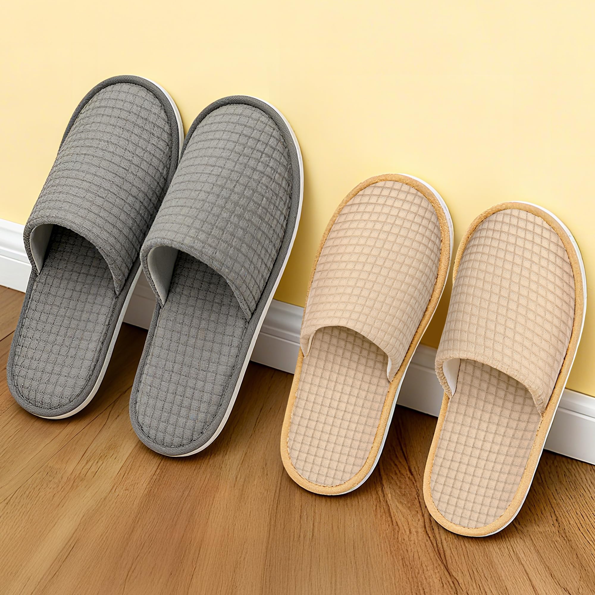 Vipay 20 Pairs Disposable Slippers – Beige M & Gray L, Breathable Non-Slip Hotel Guest Slippers
