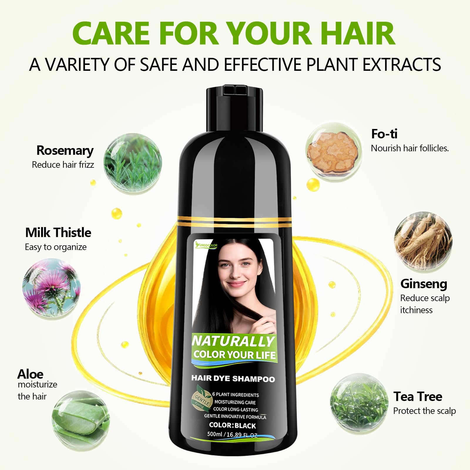 Vireo Color Black Hair Dye Shampoo for Gray Hair – 3 in 1 Herbal Color (Ammonia-Free)