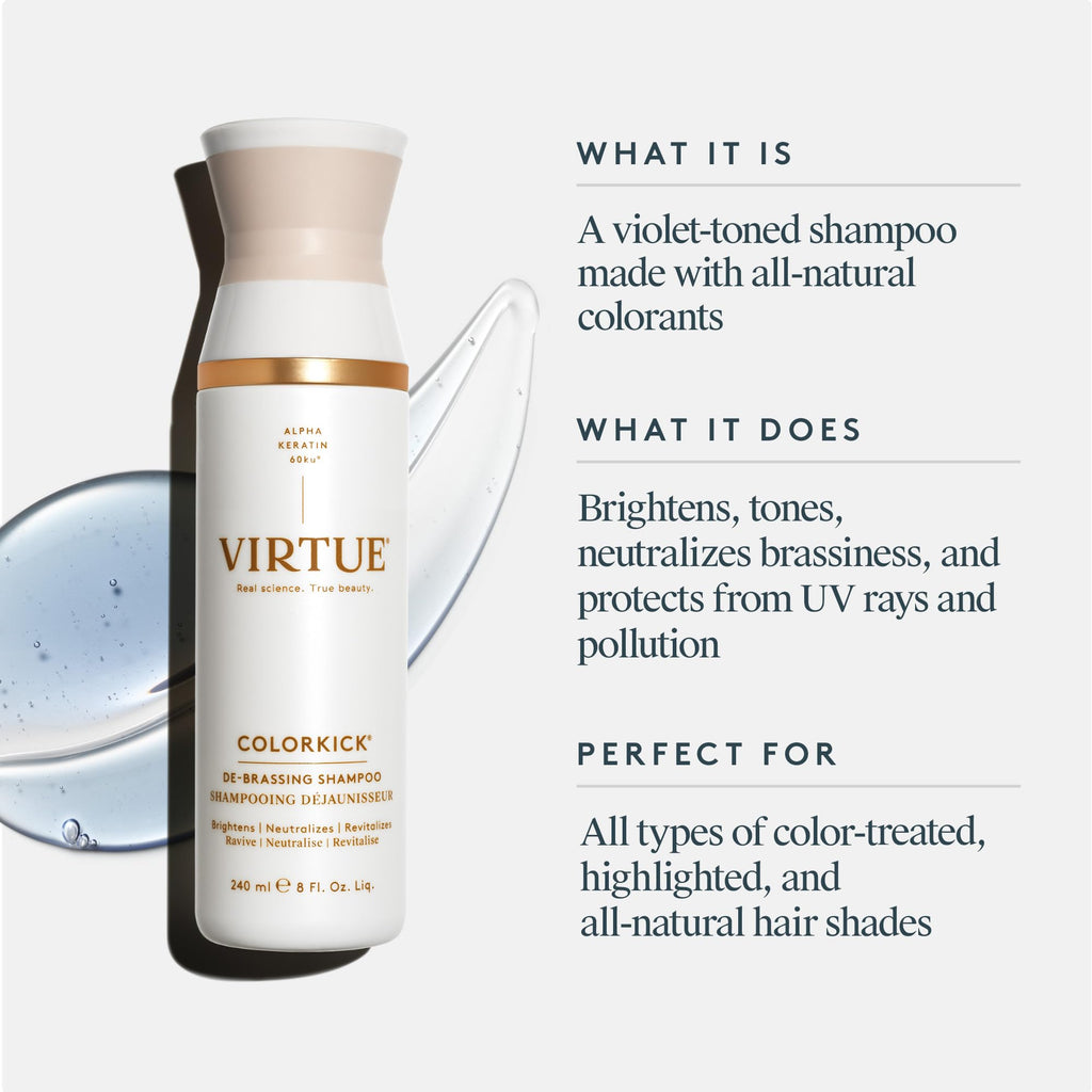 VIRTUE De-Brassing Shampoo: Natural Color Toner for All Hair Colors | 8 Fl Oz