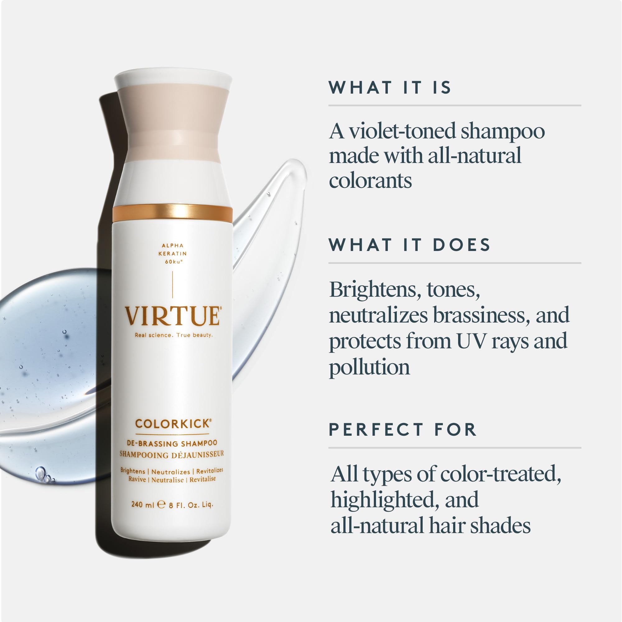 VIRTUE De-Brassing Shampoo: Natural Color Toner for All Hair Colors | 8 Fl Oz