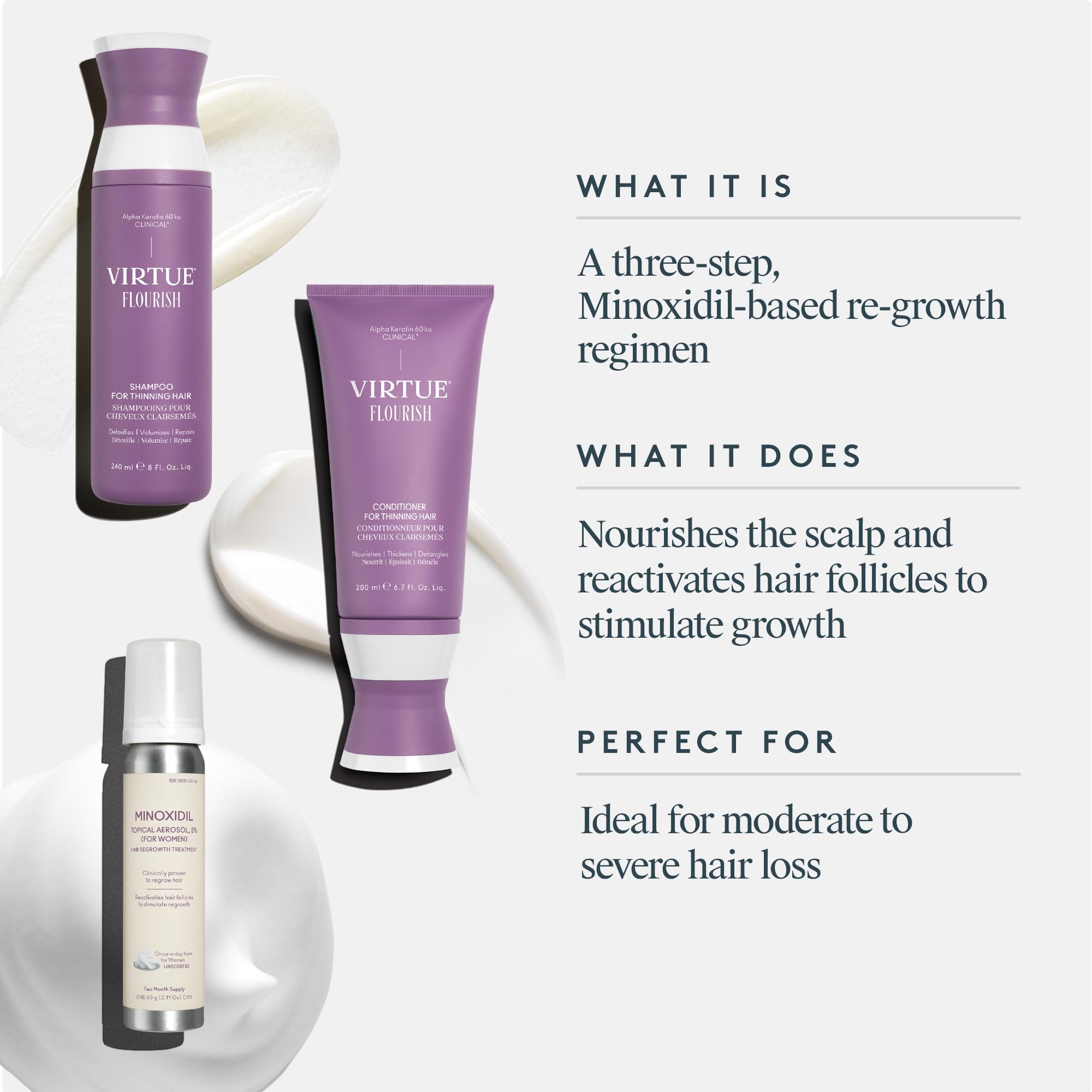 Virtue Flourish Hair Growth Regimen for Women | Minoxidil 5% Foam, Sulfate-Free & Color-Safe