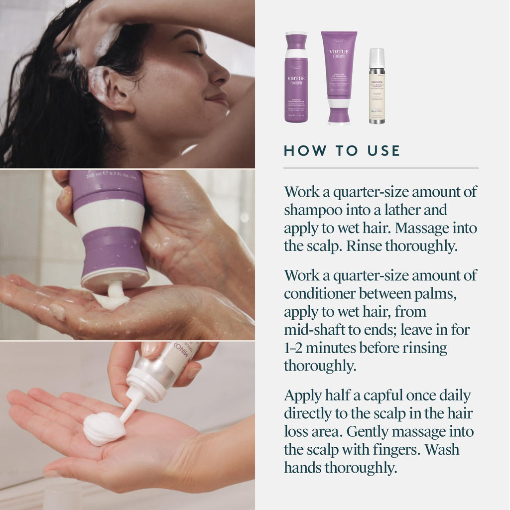 Virtue Flourish Hair Growth Regimen for Women | Minoxidil 5% Foam, Sulfate-Free & Color-Safe