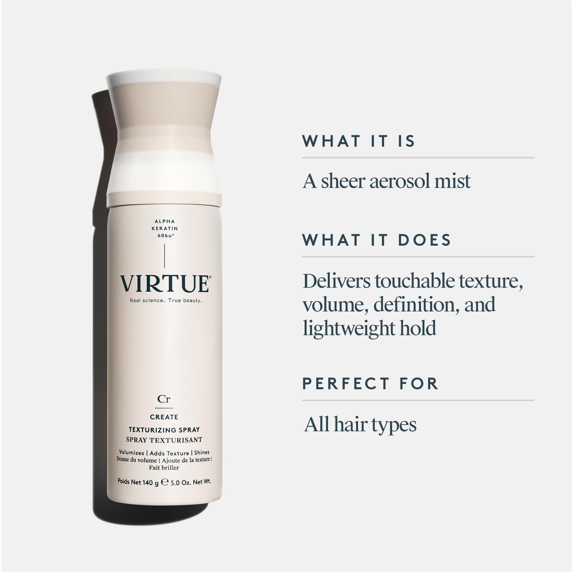 VIRTUE Texturizing Spray | Sulfate Free, Color Safe, Lightweight Shine & Texture – 5 Oz