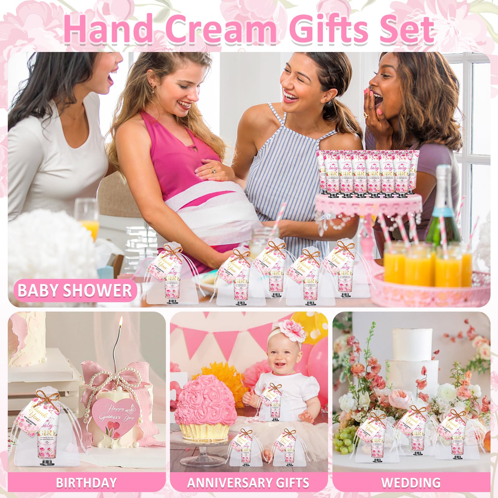 VISCOO Baby Shower Hand Cream Gifts – 60 Sets, Party Favors for Guests (Girl)