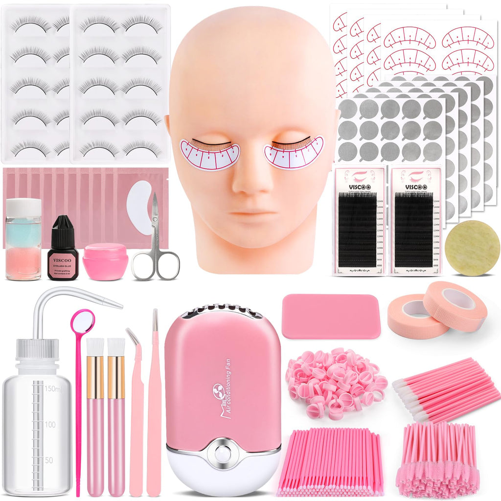 VISCOO Eyelash Extension Kit for Beginners – Complete Lash Starter Set with Mannequin Head