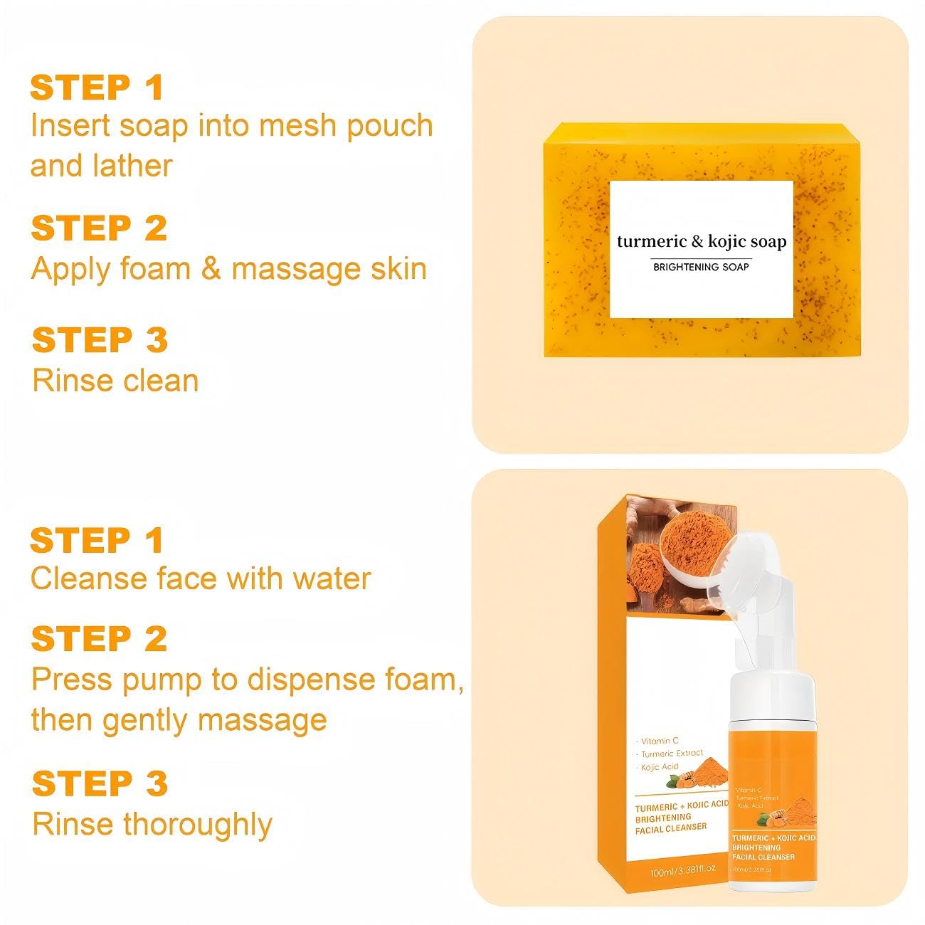 VISEWI Turmeric Face Wash with Brush + Turmeric Soap Set | Deep Cleanse