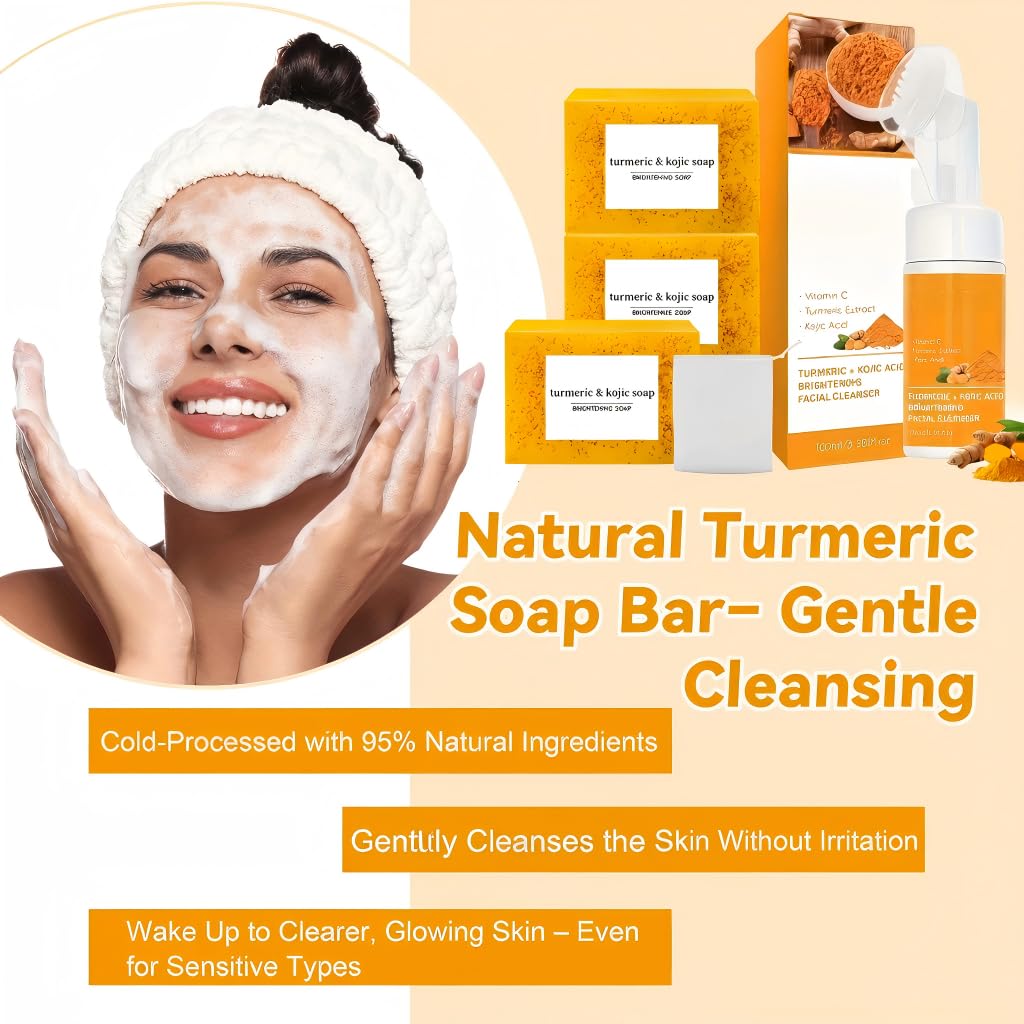 VISEWI Turmeric Face Wash with Brush + Turmeric Soap Set | Deep Cleanse