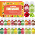 VISRIE Mini Lip Balm 60 Pack – Natural Lip Care with Vitamin E & Coconut Oil, 10 Flavors