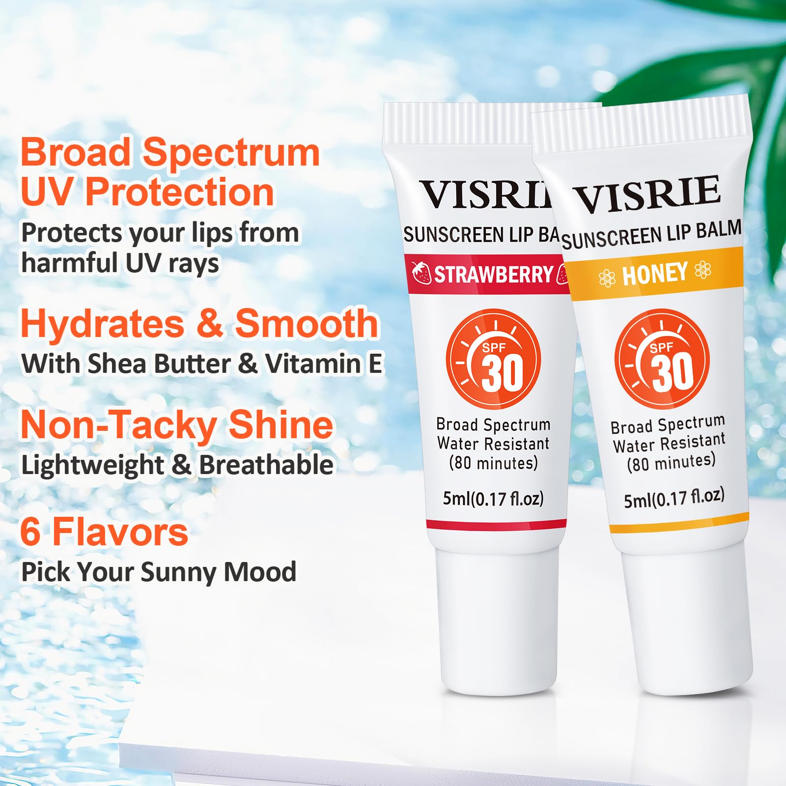 VISRIE SPF 30 Lip Sunscreen – 24 Pack Lip Balm with Vitamin E & Shea Butter, Clear