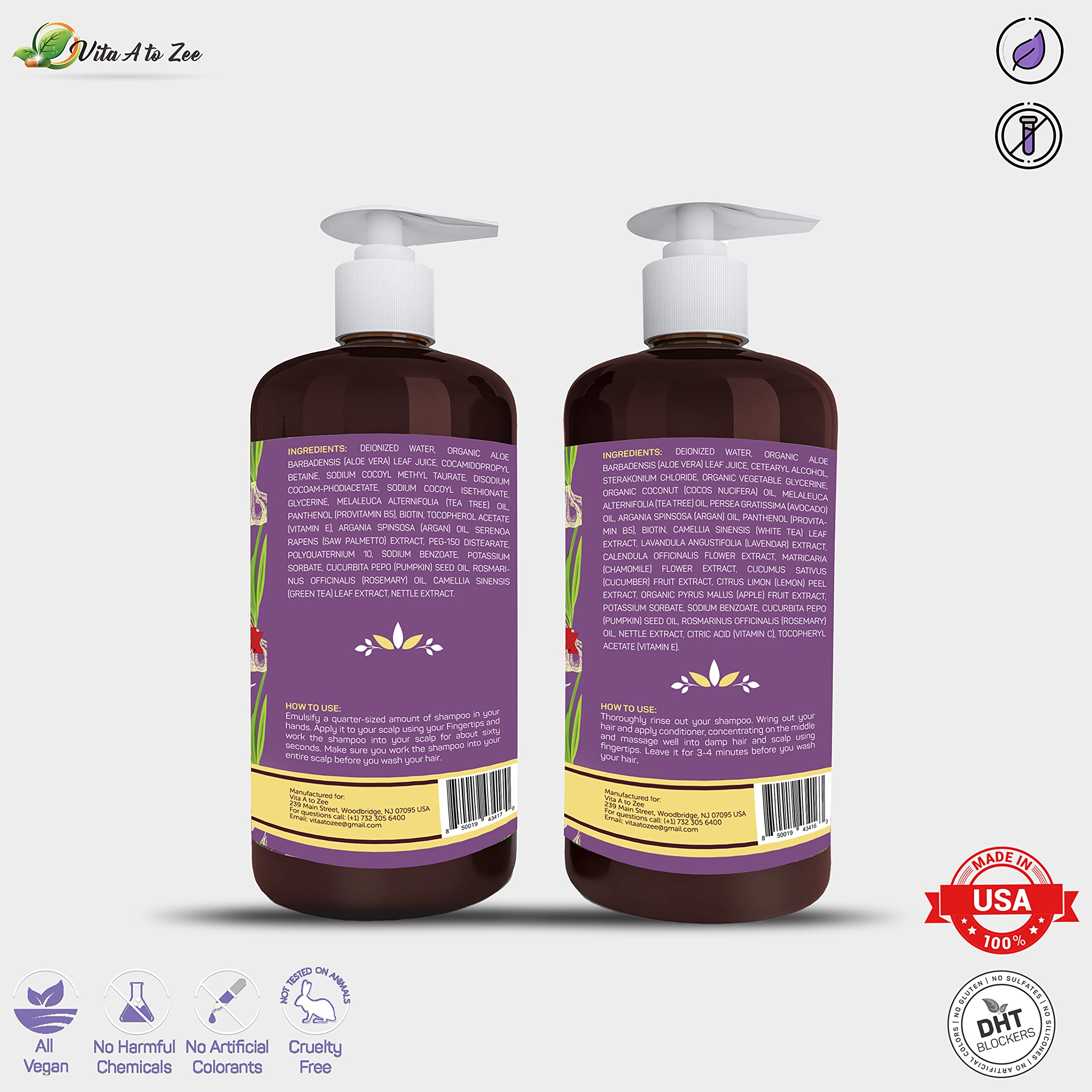 Vita A To Zee Garlic Shampoo & Conditioner with Anti DHT Blocker | Sulfate & Paraben Free, Vegan & Cruelty-Free