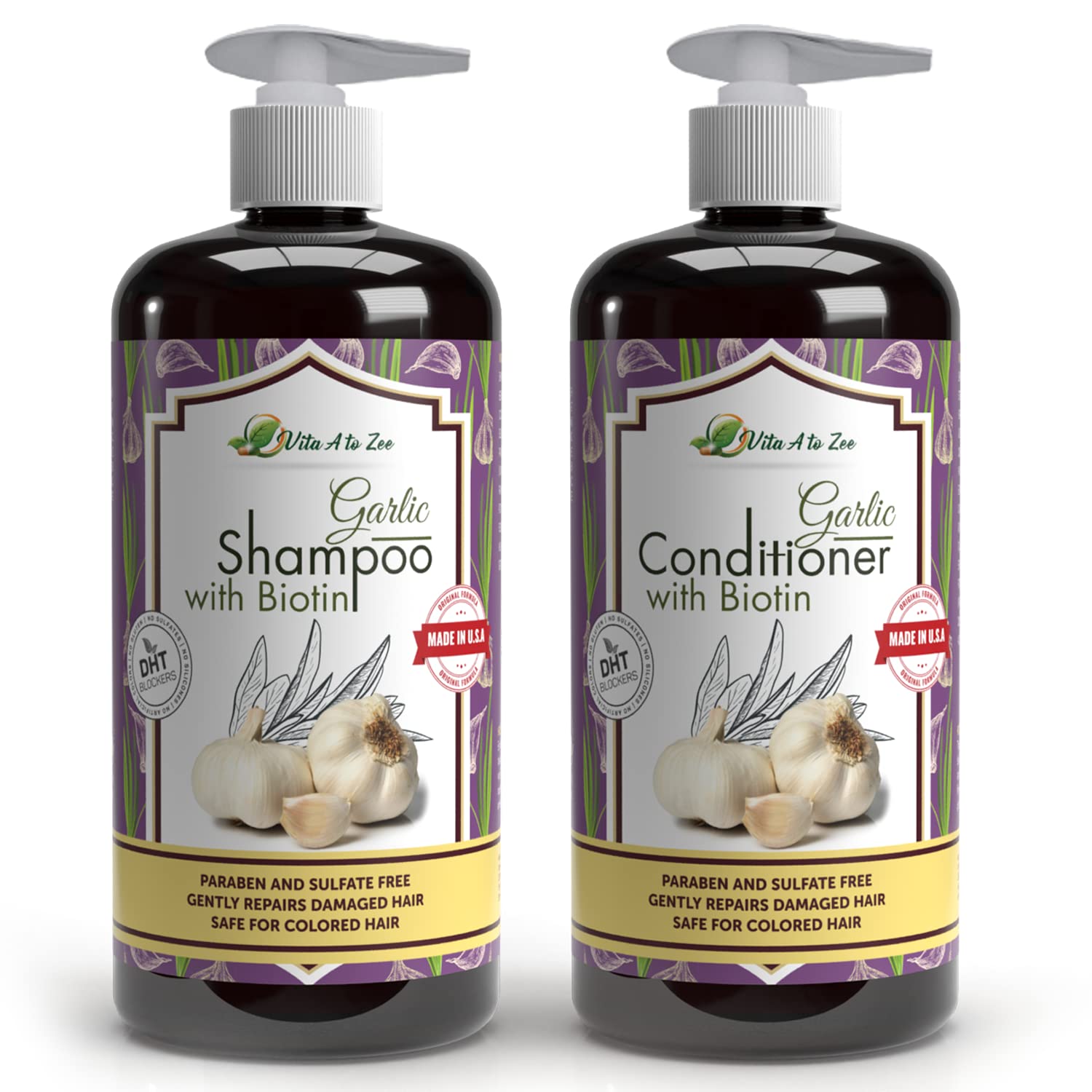 Vita A To Zee Garlic Shampoo & Conditioner with Anti DHT Blocker | Sulfate & Paraben Free, Vegan & Cruelty-Free