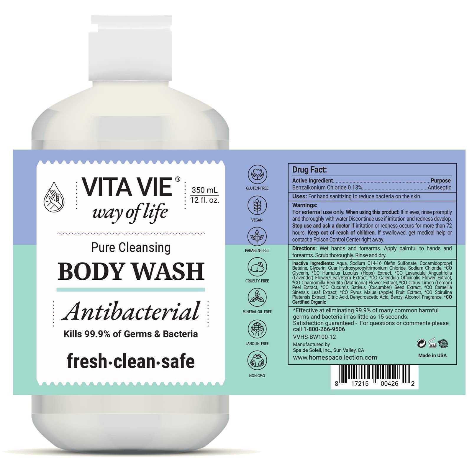 VITA VIE Body Wash Lemon Scent – Gentle, Everyday Clean for Hands & Forearms (2 Pack, 12 oz)