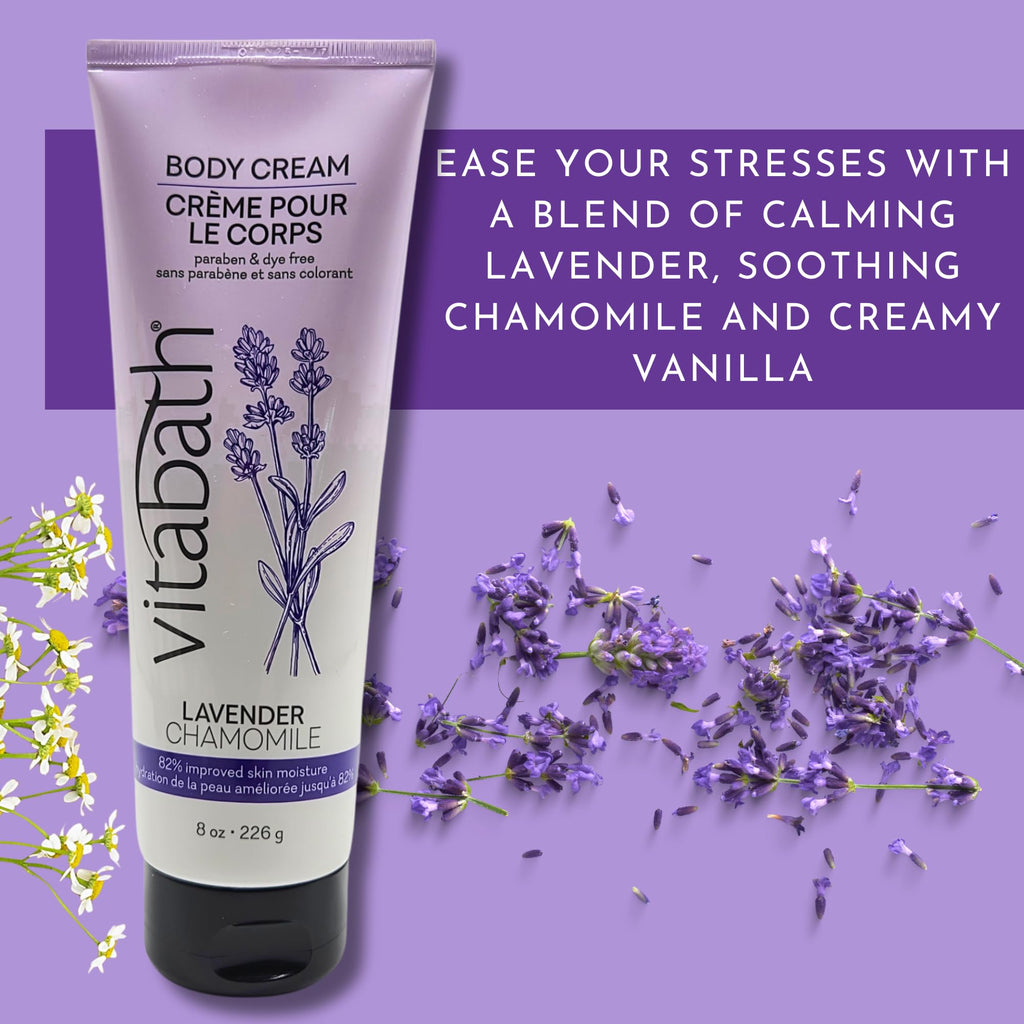 Vitabath Lavender Chamomile Moisturizing Body Cream – Soothing Hydration with Vitamin-Rich Skin Care (8 oz)