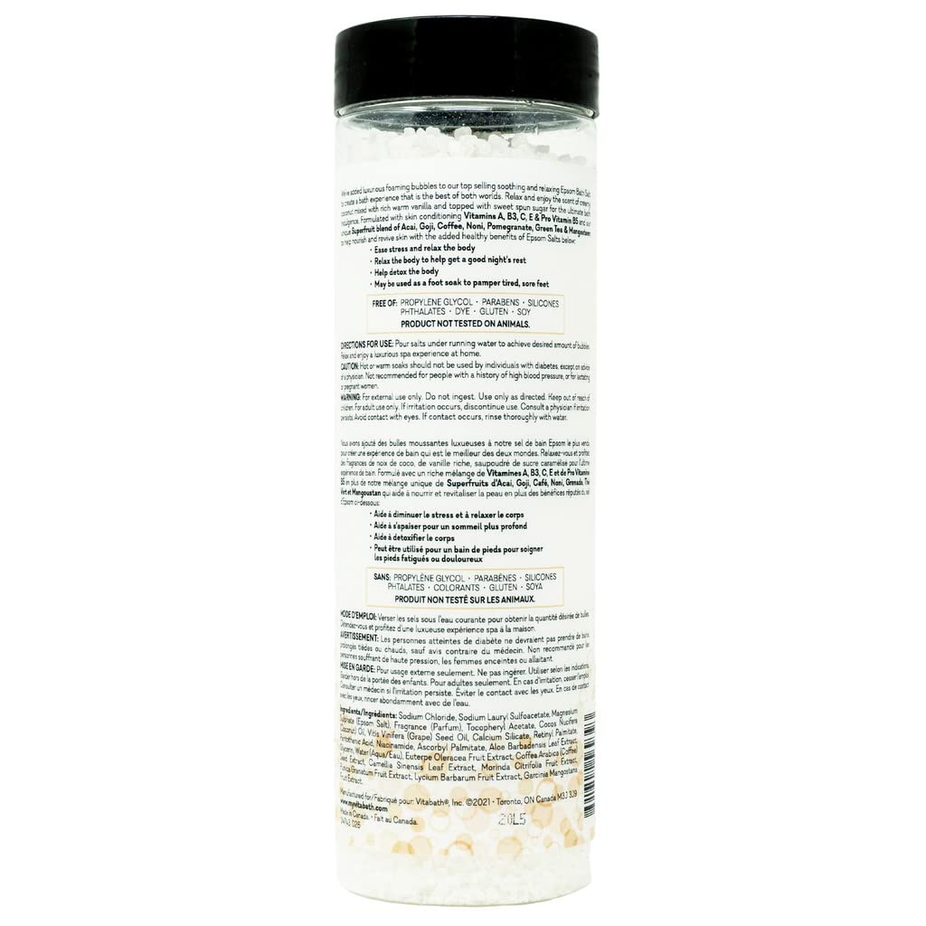 Vitabath Heavenly Coconut Creme Foaming Bath Salts – Relaxing Bubble Bath Aromatherapy, Skin Nourishment (27 oz)