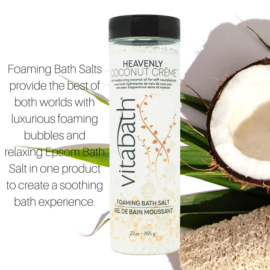 Vitabath Heavenly Coconut Creme Foaming Bath Salts – Relaxing Bubble Bath Aromatherapy, Skin Nourishment (27 oz)