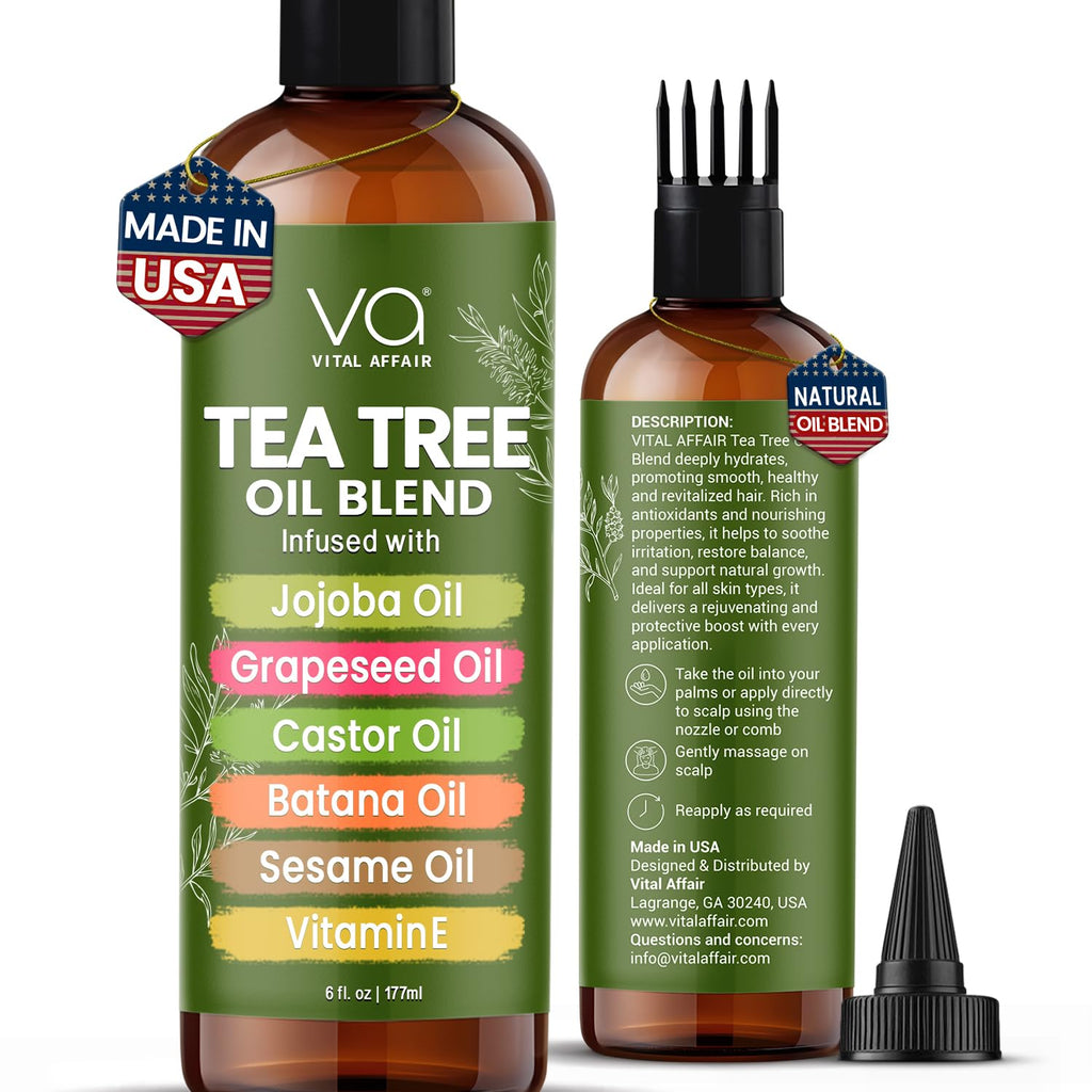 VITAL AFFAIR Tea Tree Oil Hair Treatment with Jojoba, Castor & Batana Oil – Dandruff Control & Hair Strength (6 Fl Oz)