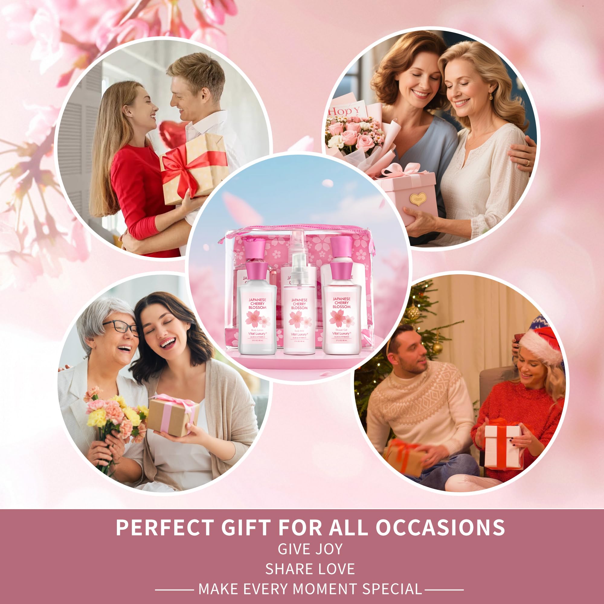 Vital Luxury 3pc Bath & Body Travel Gift Set – Japanese Cherry Blossom
