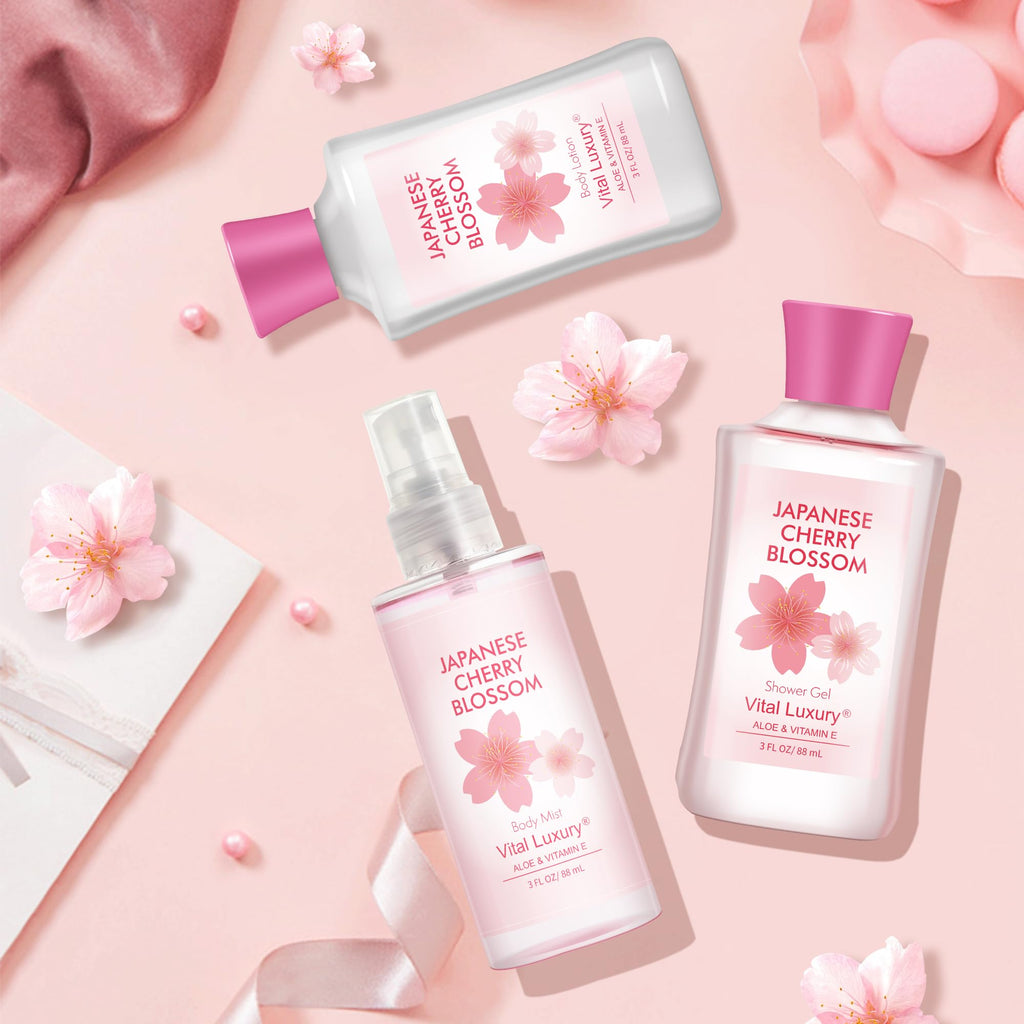 Vital Luxury 3pc Bath & Body Travel Gift Set – Japanese Cherry Blossom