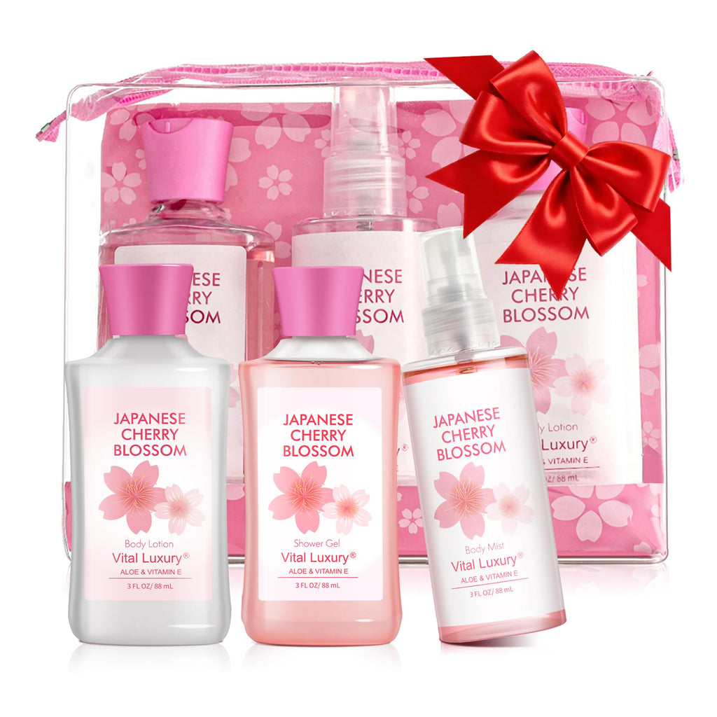 Vital Luxury 3pc Bath & Body Travel Gift Set – Japanese Cherry Blossom