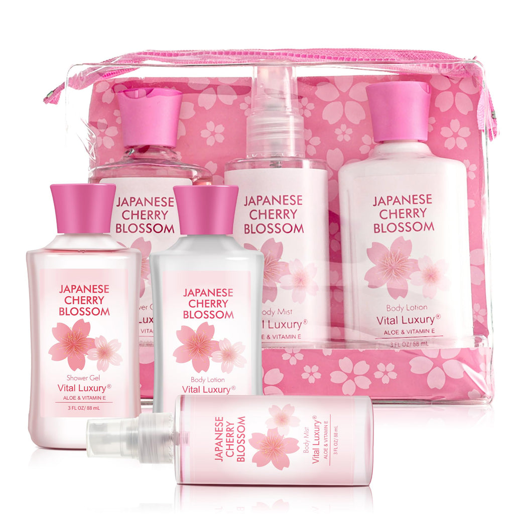 Vital Luxury Bath & Body Gift Set – Japanese Cherry Blossom, 3-Piece Travel Size Trio
