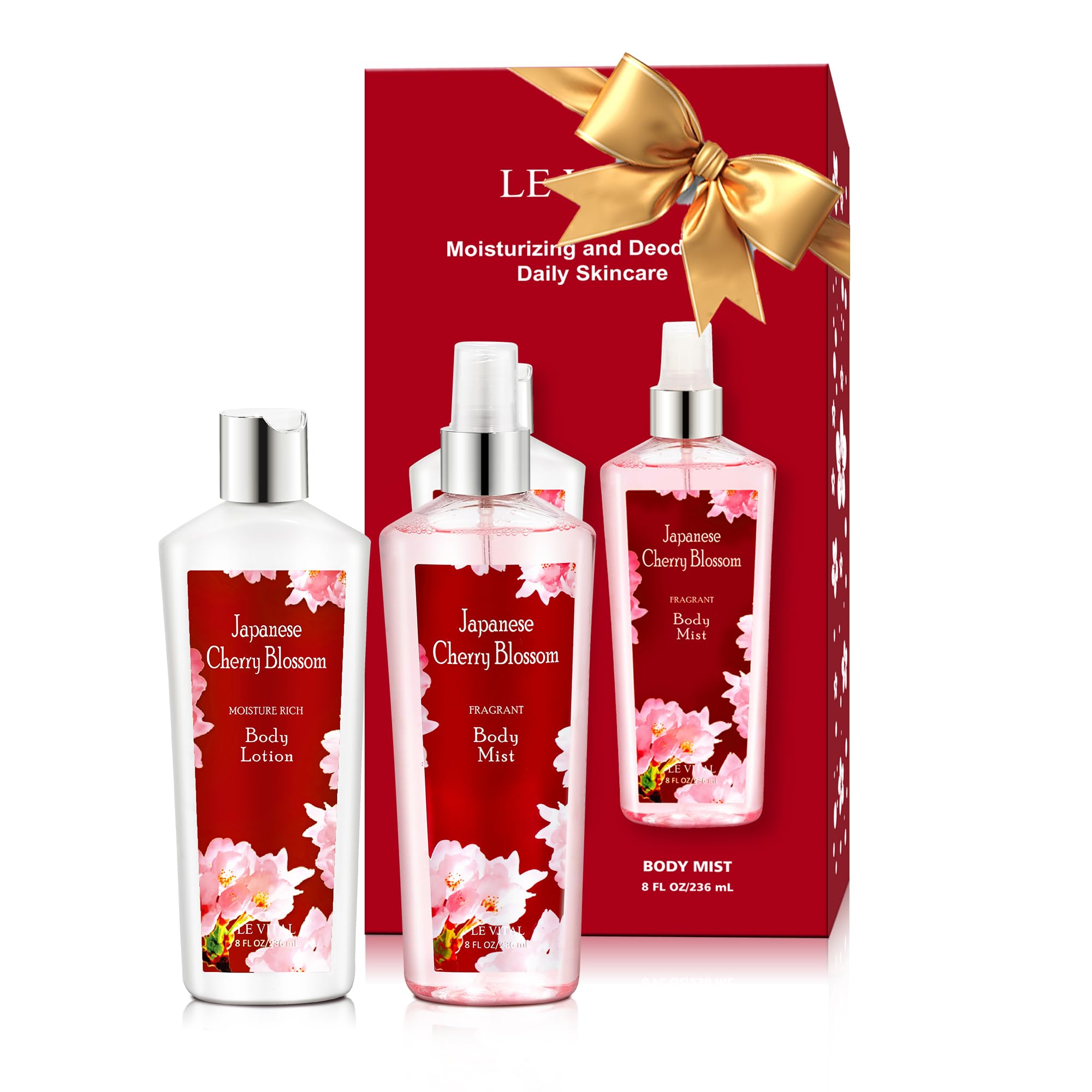 Vital Luxury Japanese Cherry Blossom Bath & Body Care Set – Mist & Cream (8 oz each)