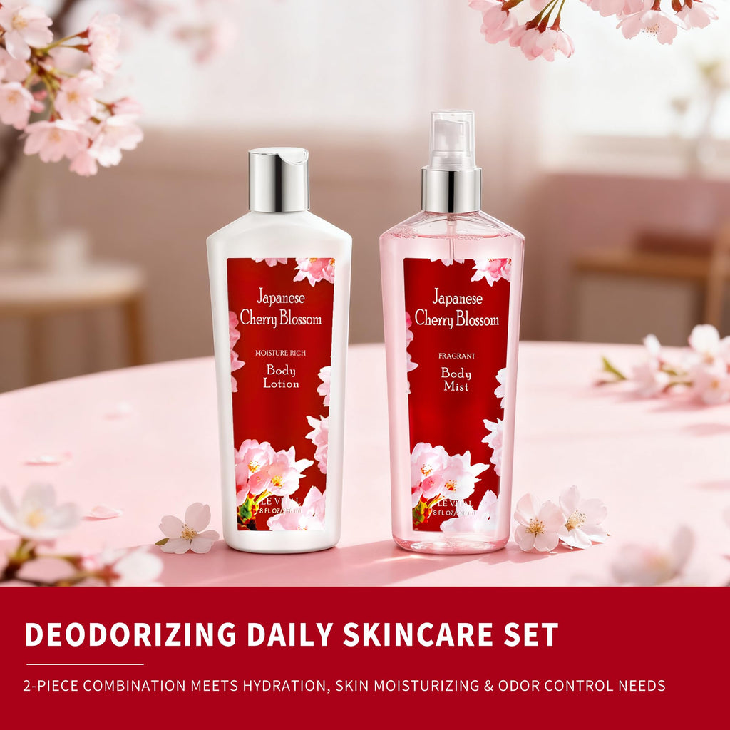 Vital Luxury Japanese Cherry Blossom Bath & Body Care Set – Mist & Cream (8 oz each)