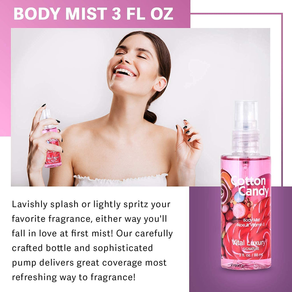 Vital Luxury Bath & Body Gift Set – Cotton Candy Scent, 3-Piece Travel Size (3 oz Each)