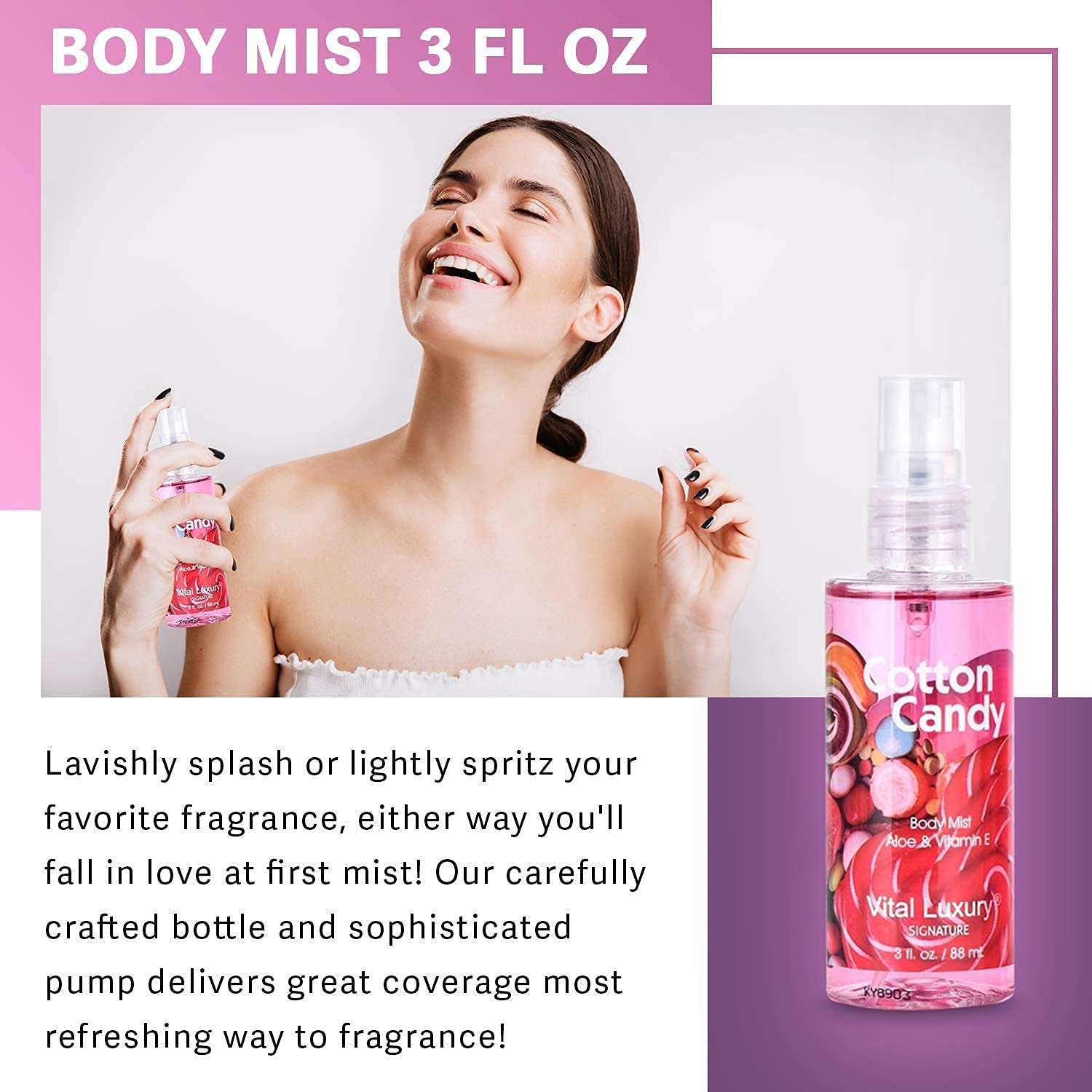 Vital Luxury Bath & Body Gift Set – Cotton Candy Scent, 3-Piece Travel Size (3 oz Each)