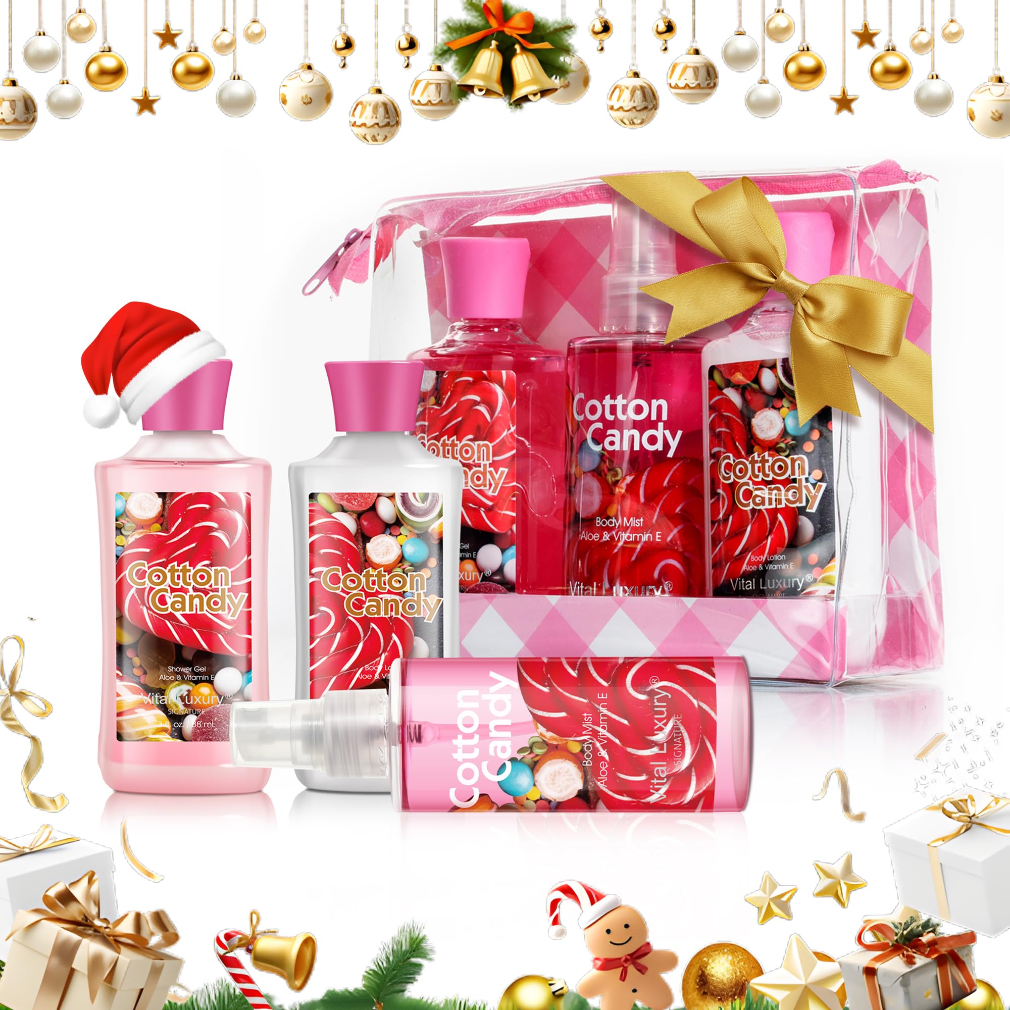 Vital Luxury Bath & Body Gift Set – Cotton Candy Scent, 3-Piece Travel Size (3 oz Each)