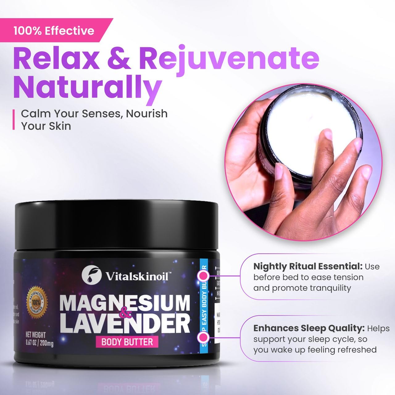 VITALSKINOIL Magnesium Lotion with Lavender — Nighttime Body Butter, 8.67 oz